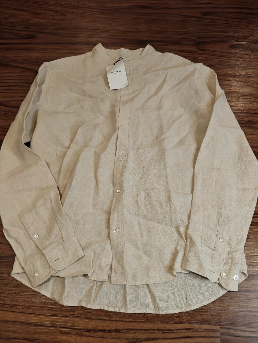 Sezane Light Beige Linen-Blend Shirt Jacket